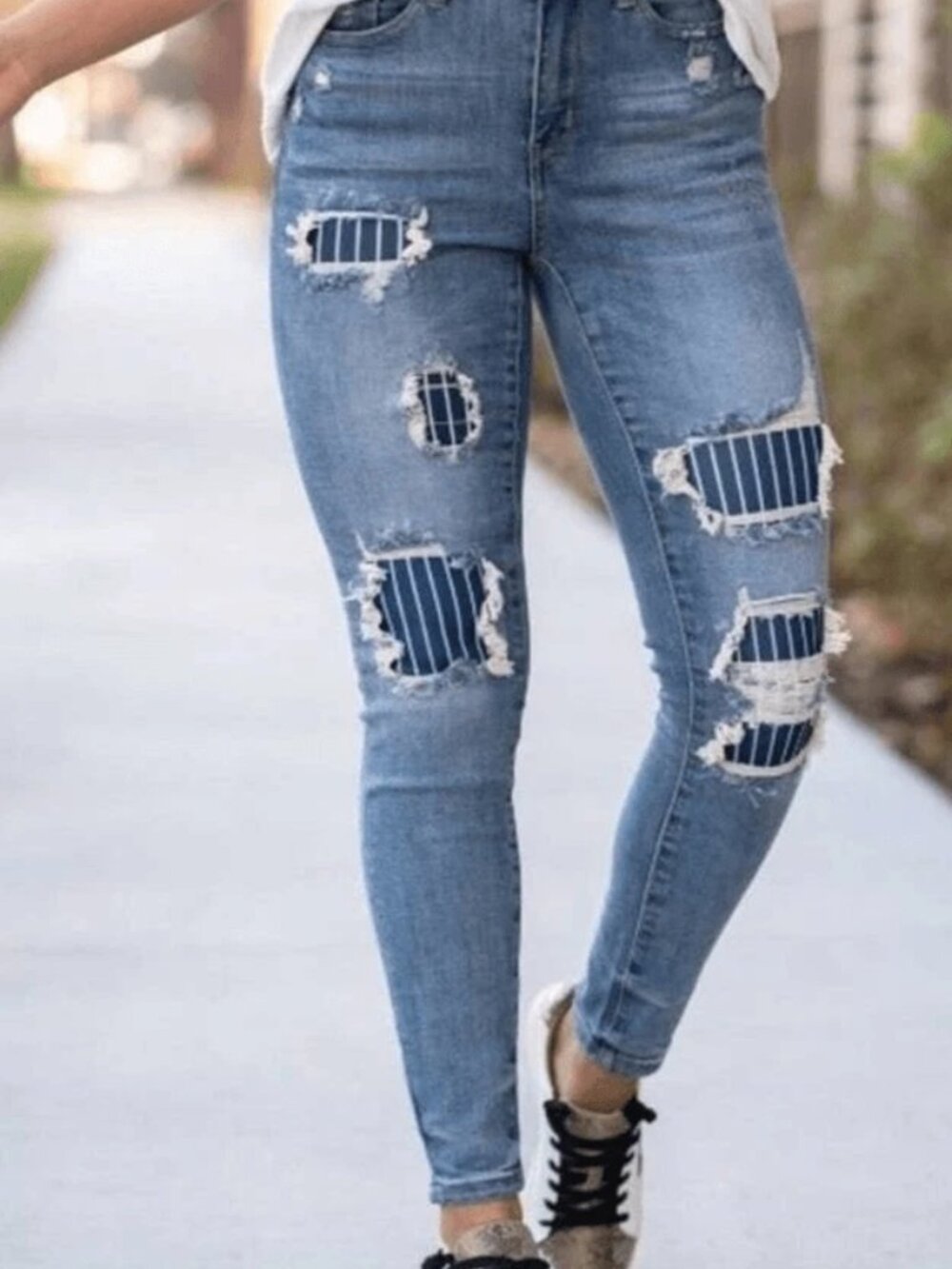 Judy Blue Pin Stripe Distressed Skinny Jeans 7/28 - Picture 2 of 7